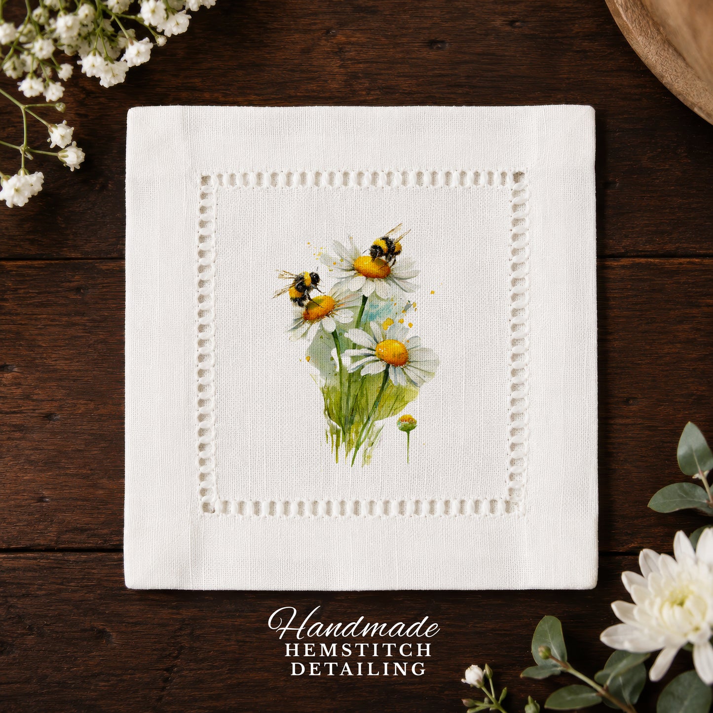 Bee Daisy Hemstitch Napkins