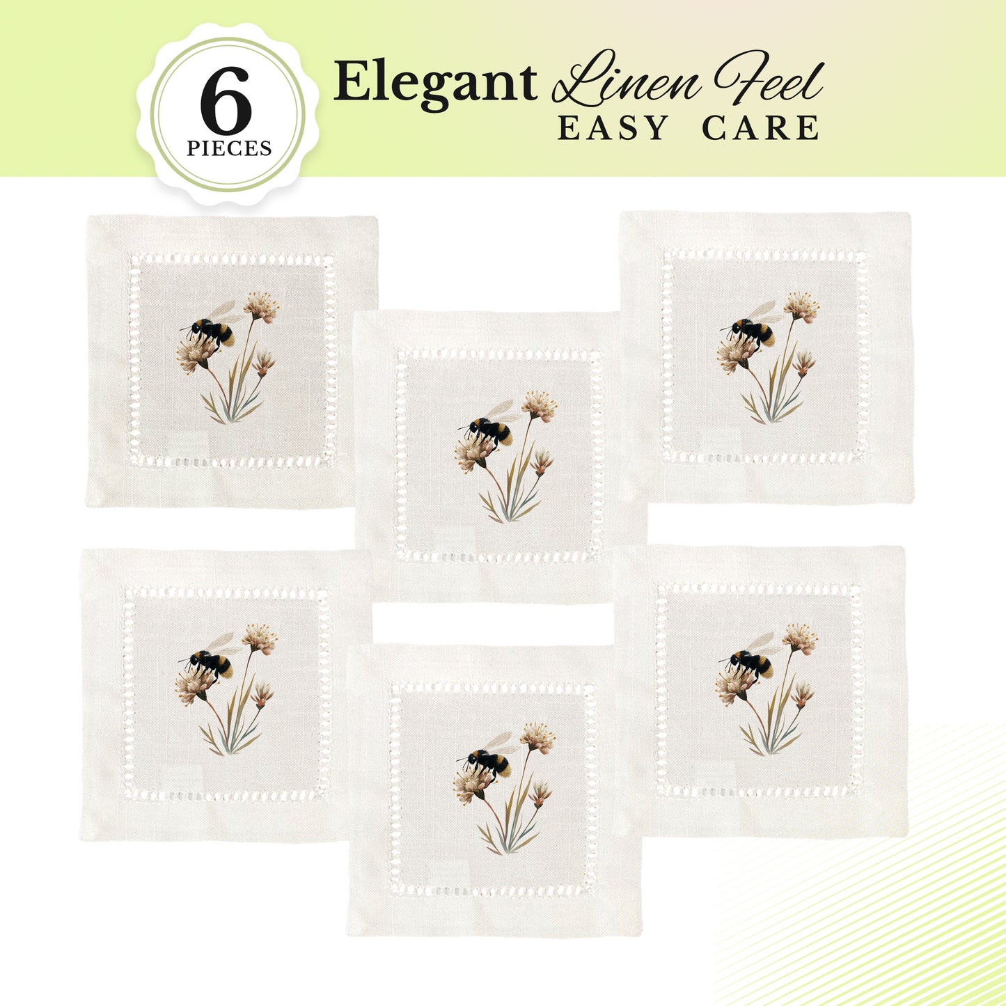 Bee Flower Hemstitch Napkins