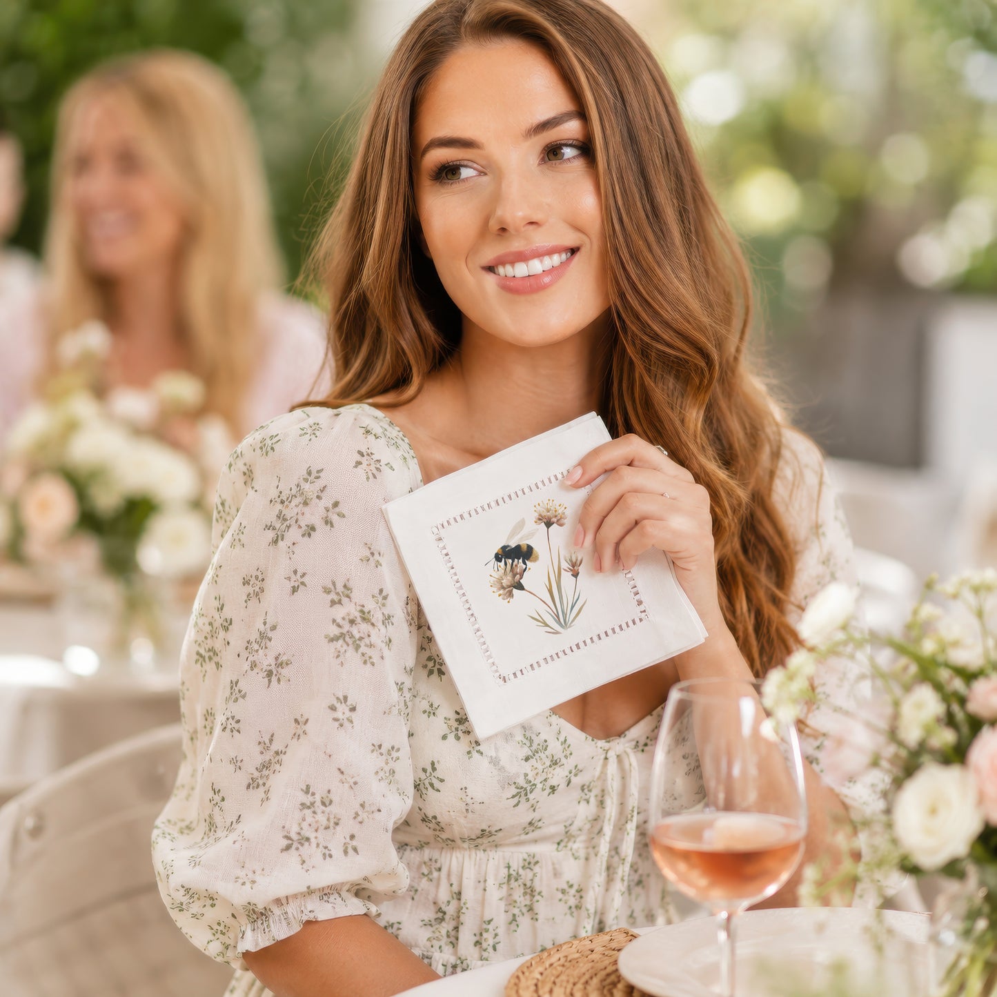 Bee Flower Hemstitch Napkins
