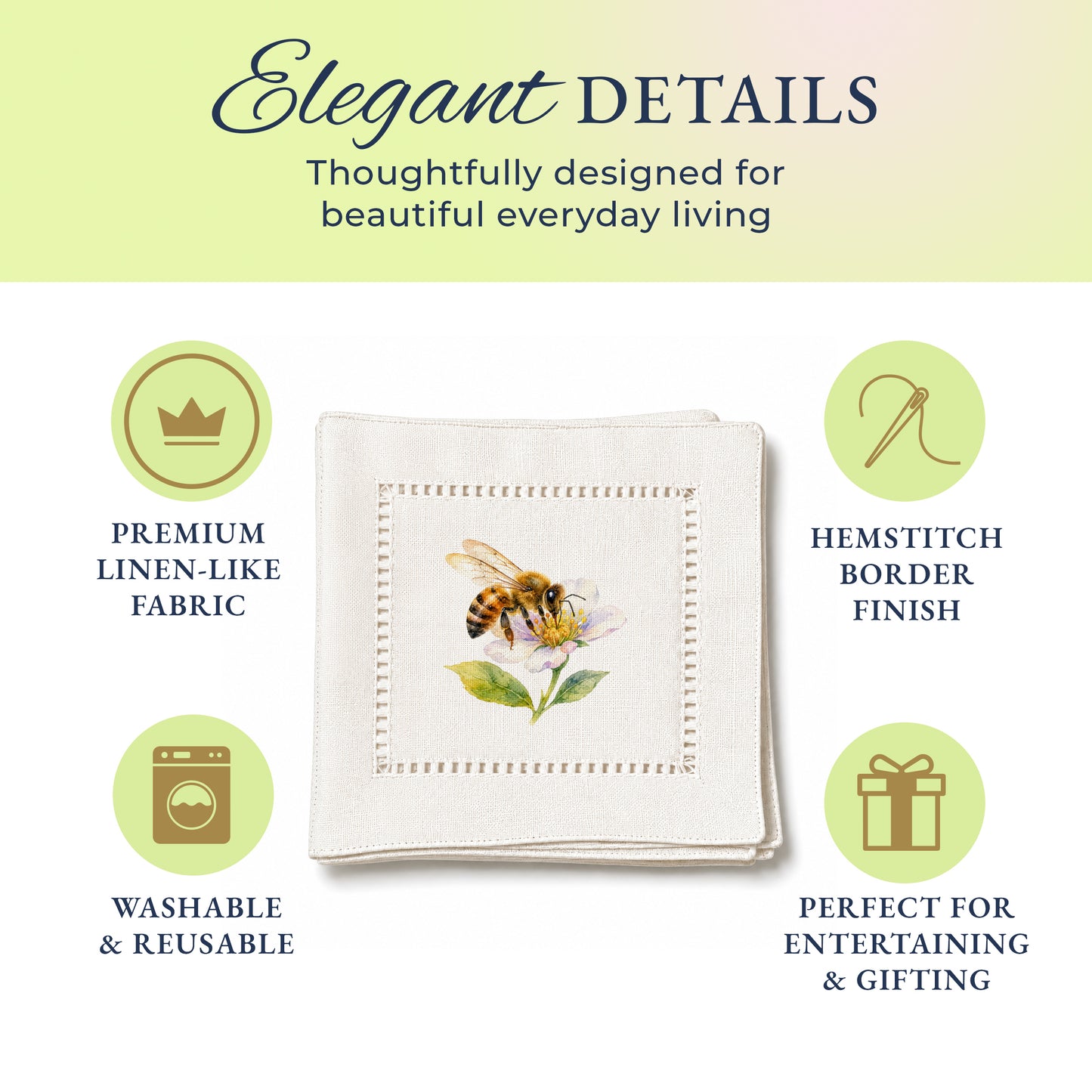 Garden Bee Pollen Hemstitch Napkins