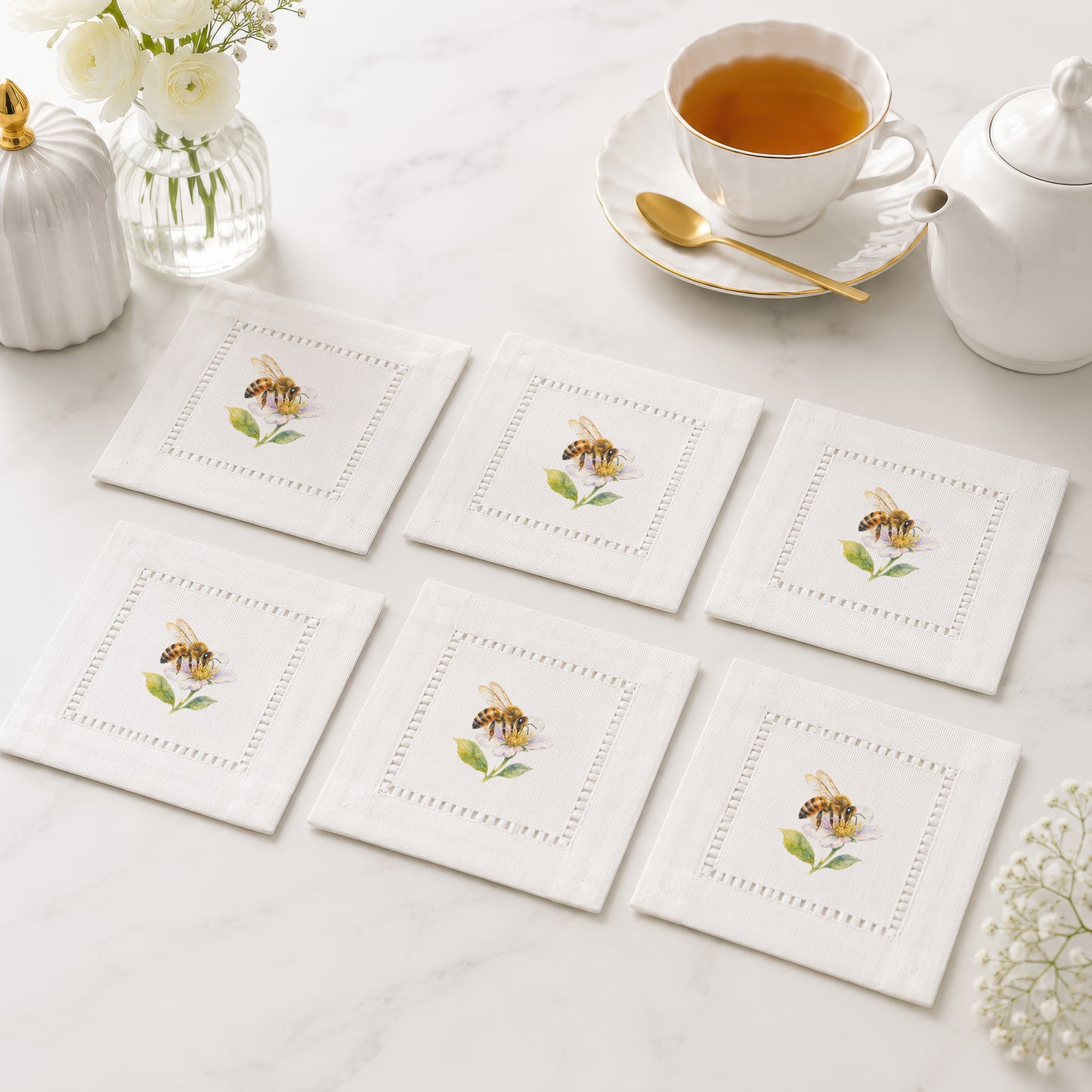 Garden Bee Pollen Hemstitch Napkins