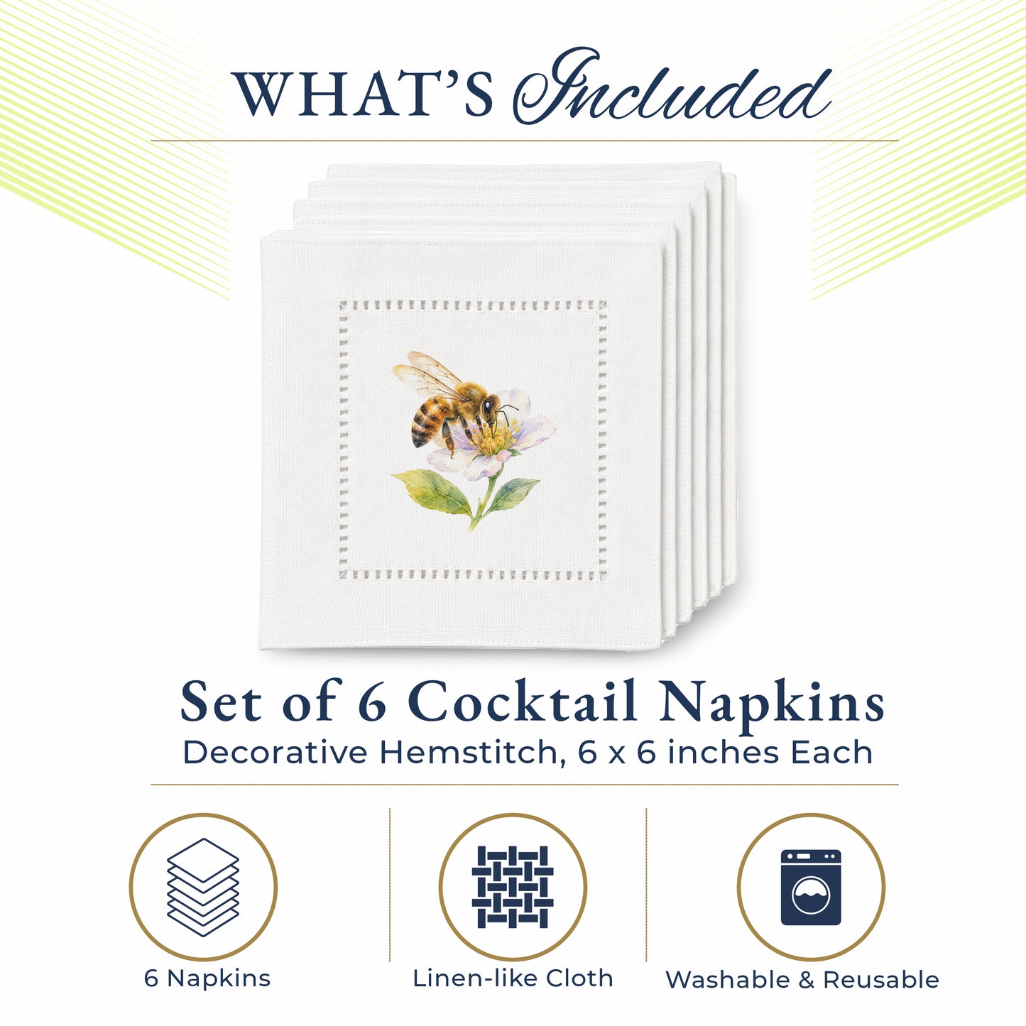 Garden Bee Pollen Hemstitch Napkins