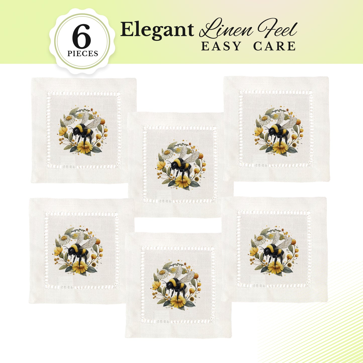 Bee Wreath Hemstitch Napkins