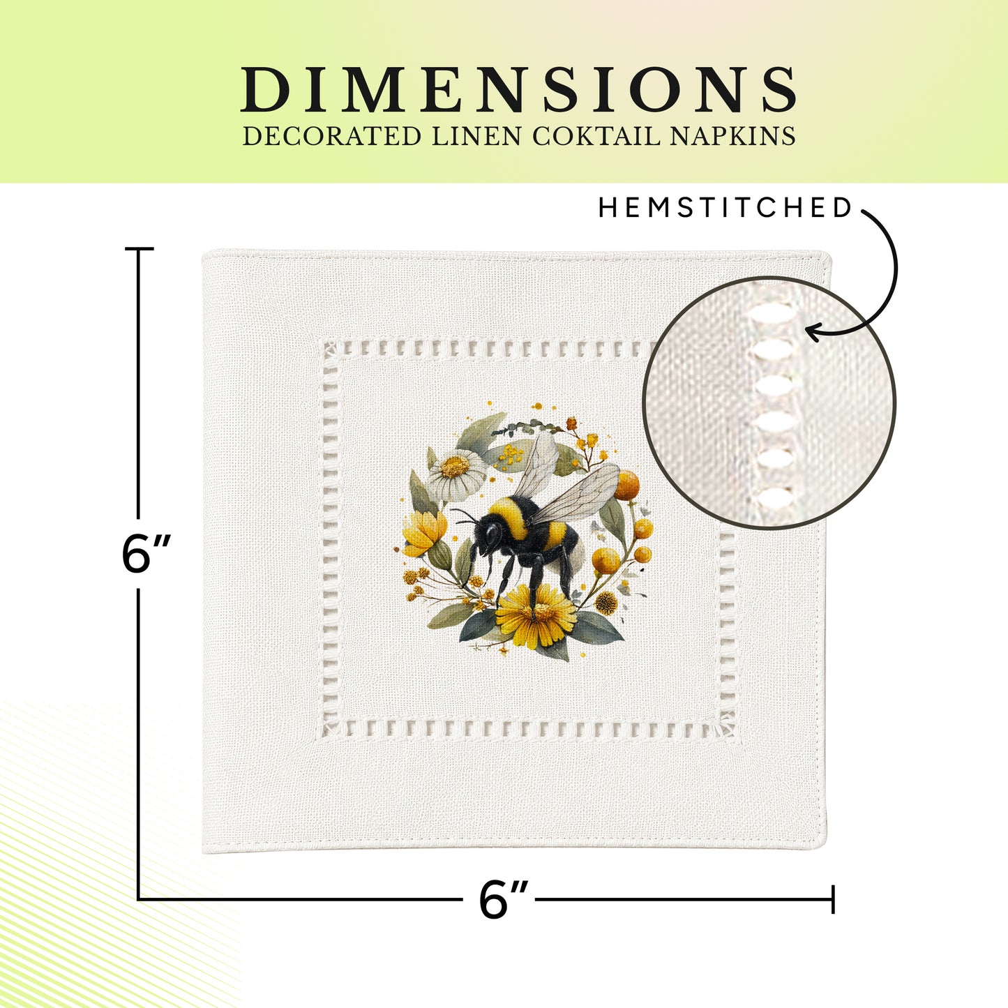 Bee Wreath Hemstitch Napkins