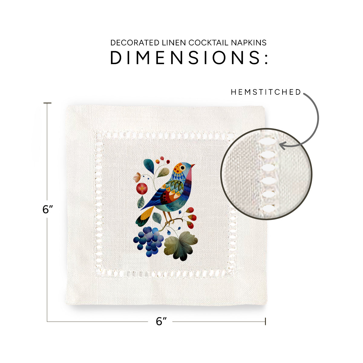 Bird Collage Hemstitch Napkins