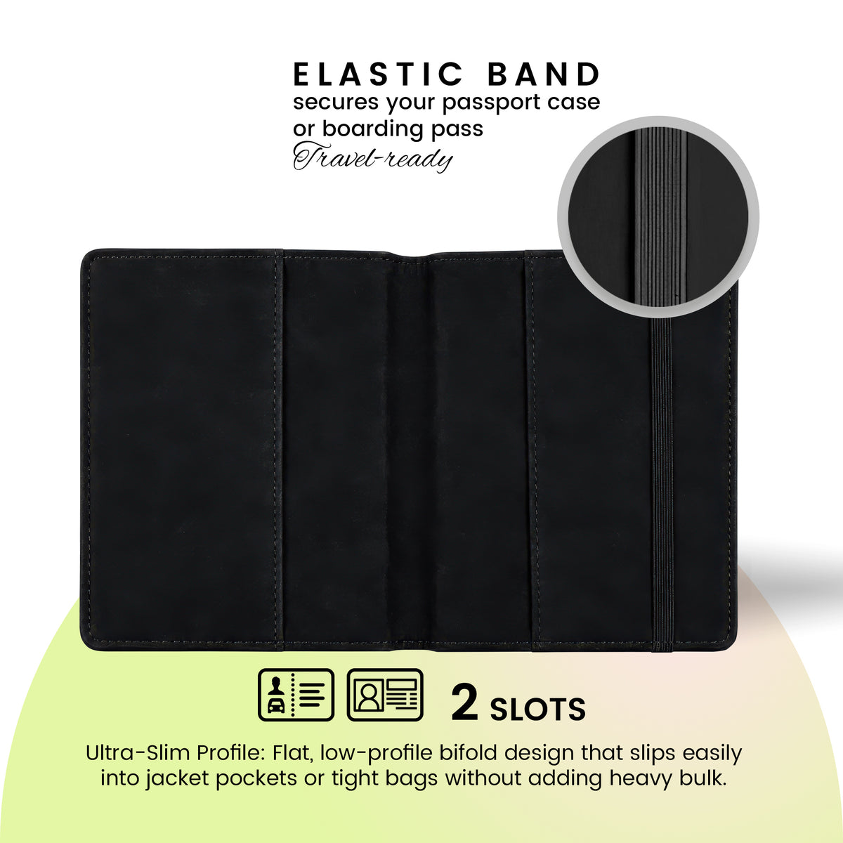 Jolitee Passport Holder, PU Vegan Leather, Black and Gold, Black Back