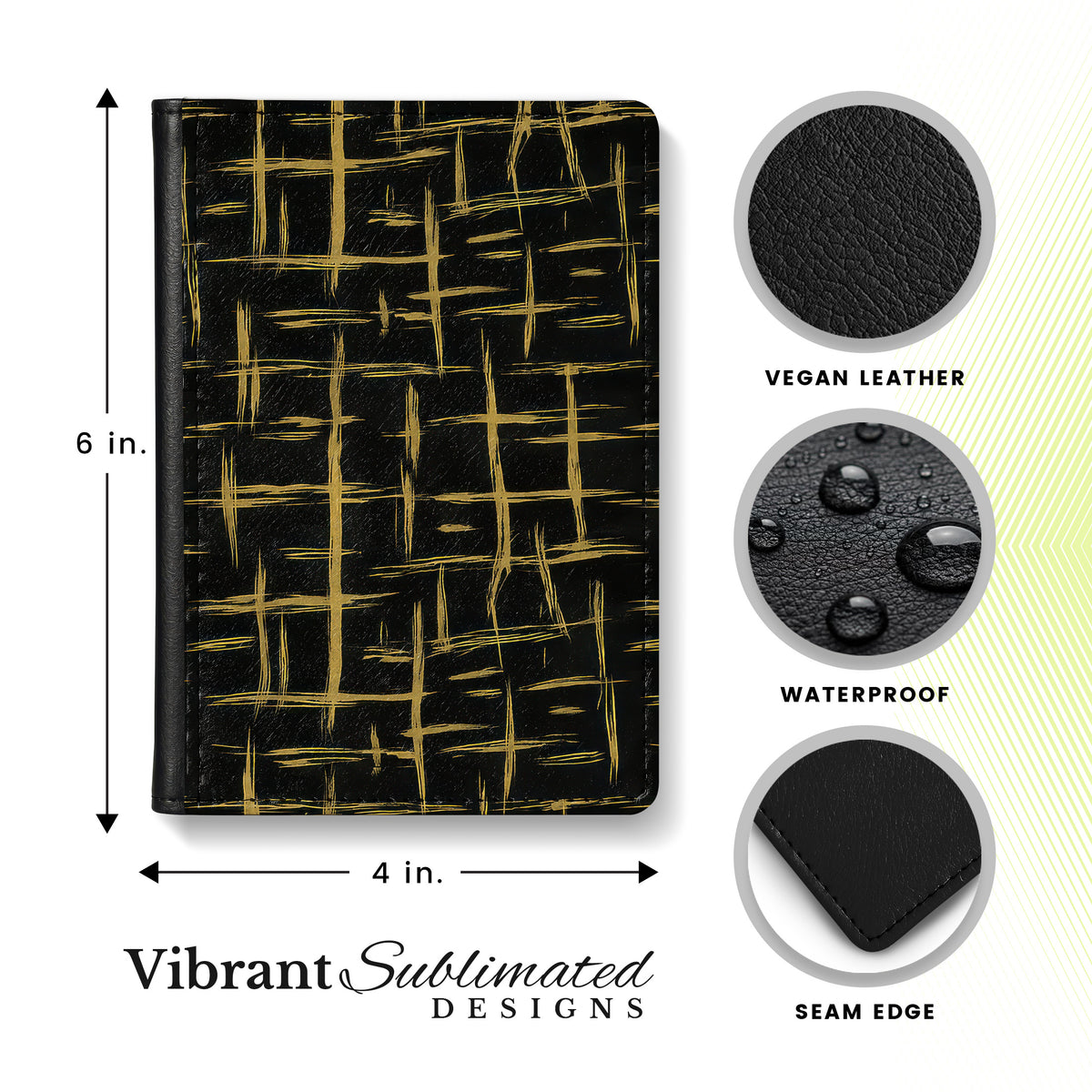 Jolitee Passport Holder, PU Vegan Leather, Black and Gold, Black Back