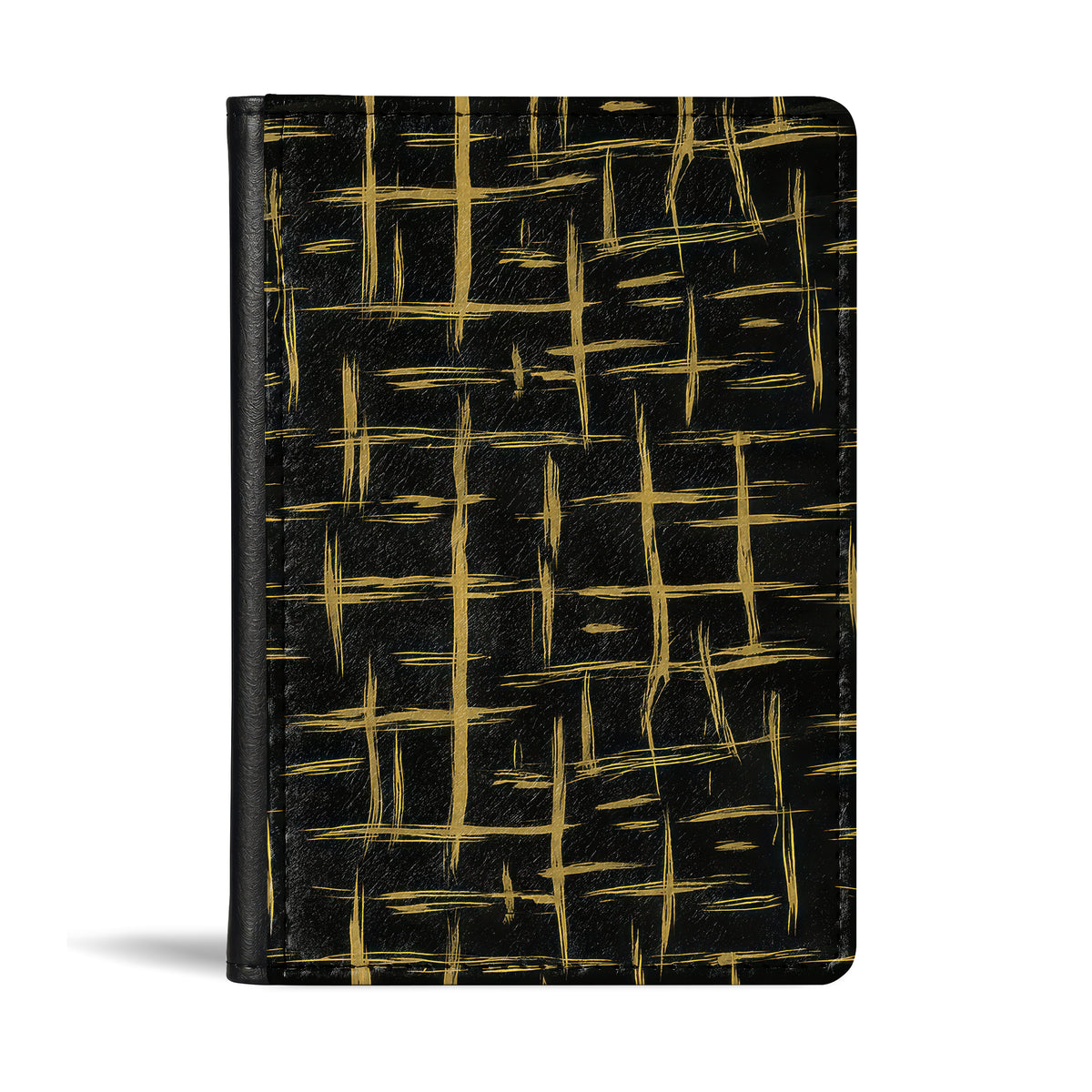 Jolitee Passport Holder, PU Vegan Leather, Black and Gold, Black Back