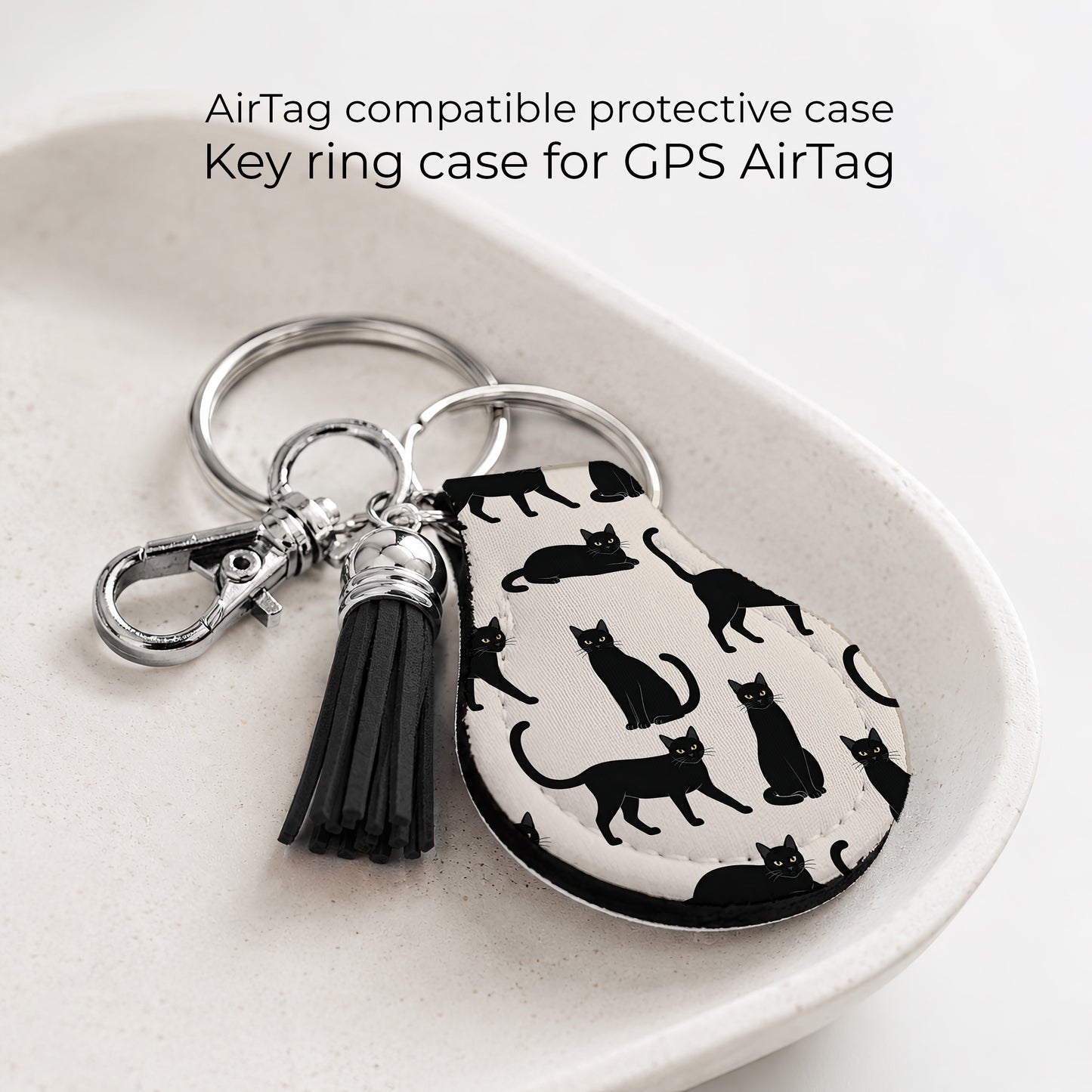 Jolitee Neoprene Case Compatible with Apple AirTag, Black Cat