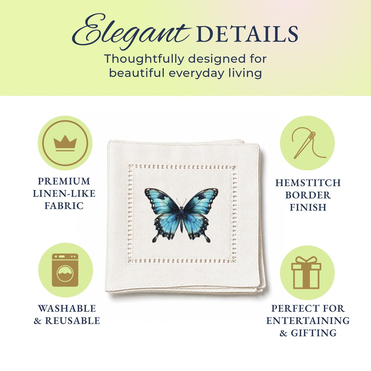 Starter Set Blue Butterfly Hemstitch Napkins