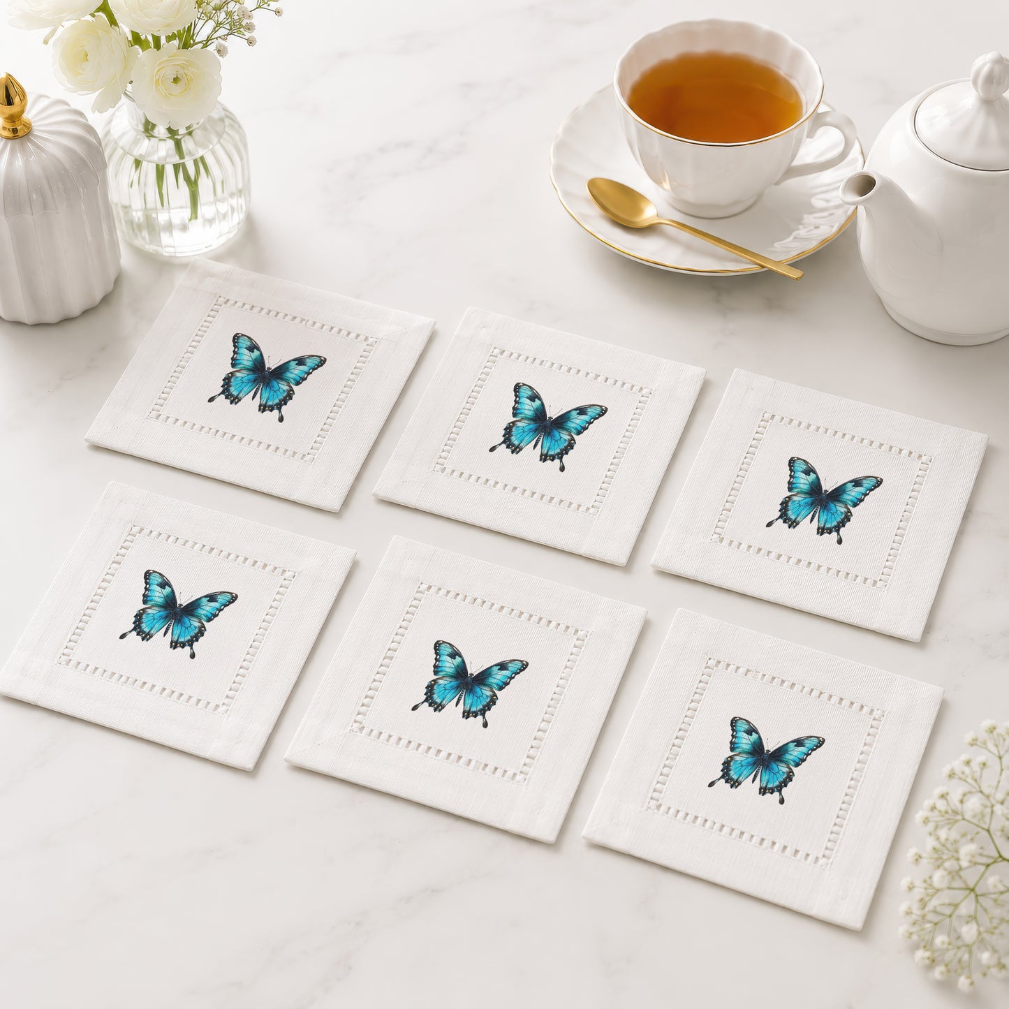 Starter Set Blue Butterfly Hemstitch Napkins