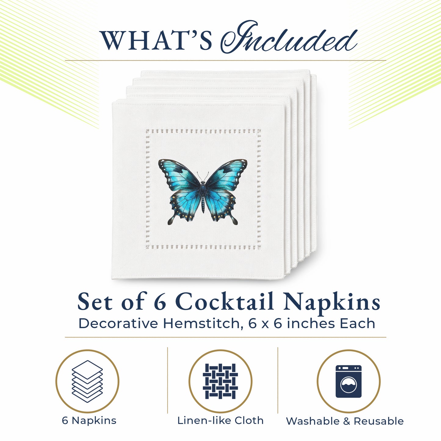 Starter Set Blue Butterfly Hemstitch Napkins