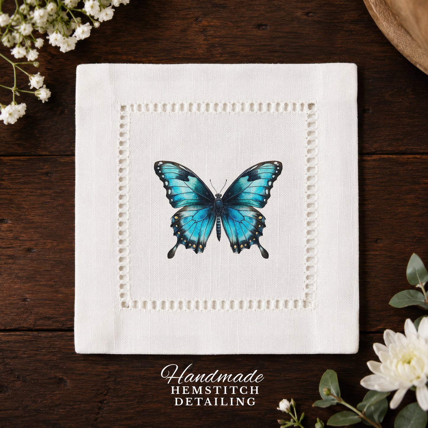 Starter Set Blue Butterfly Hemstitch Napkins
