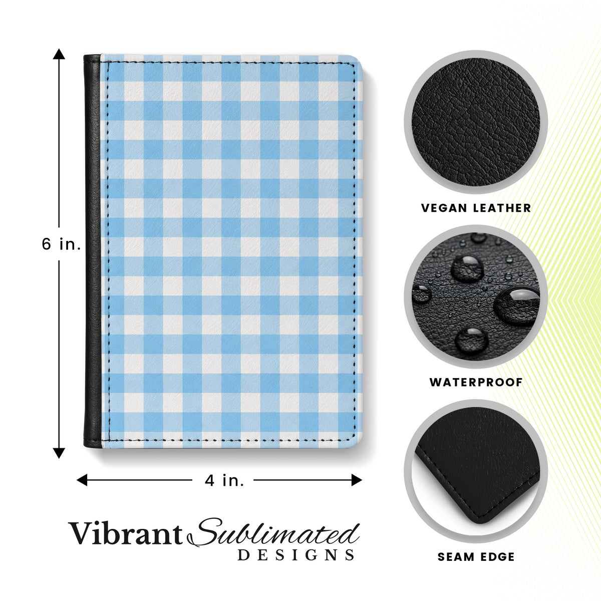 Jolitee Passport Holder, PU Vegan Leather, Blue Checked, Black Back