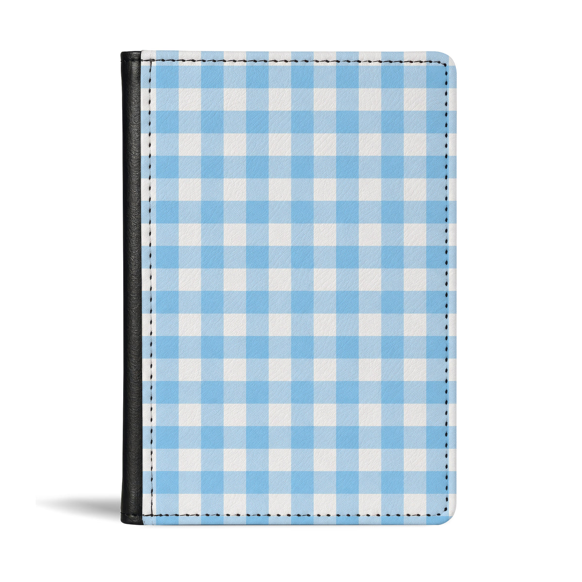 Jolitee Passport Holder, PU Vegan Leather, Blue Checked, Black Back