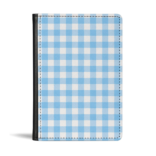 Jolitee Passport Holder, PU Vegan Leather, Blue Checked, Black Back