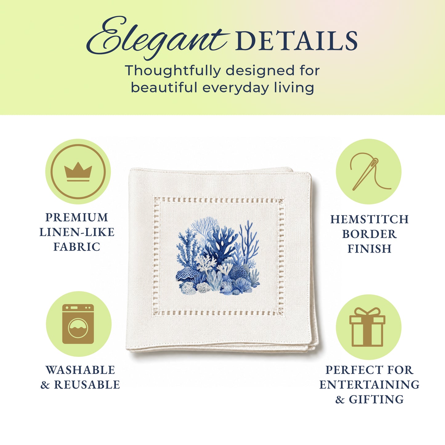Blue Corals Hemstitch Napkins