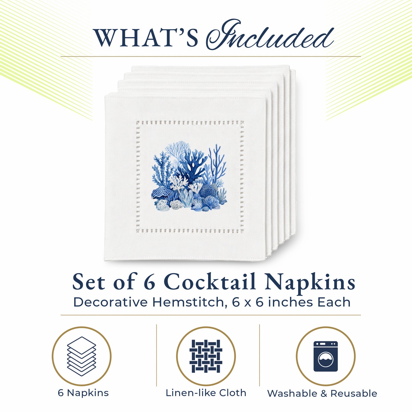 Blue Corals Hemstitch Napkins