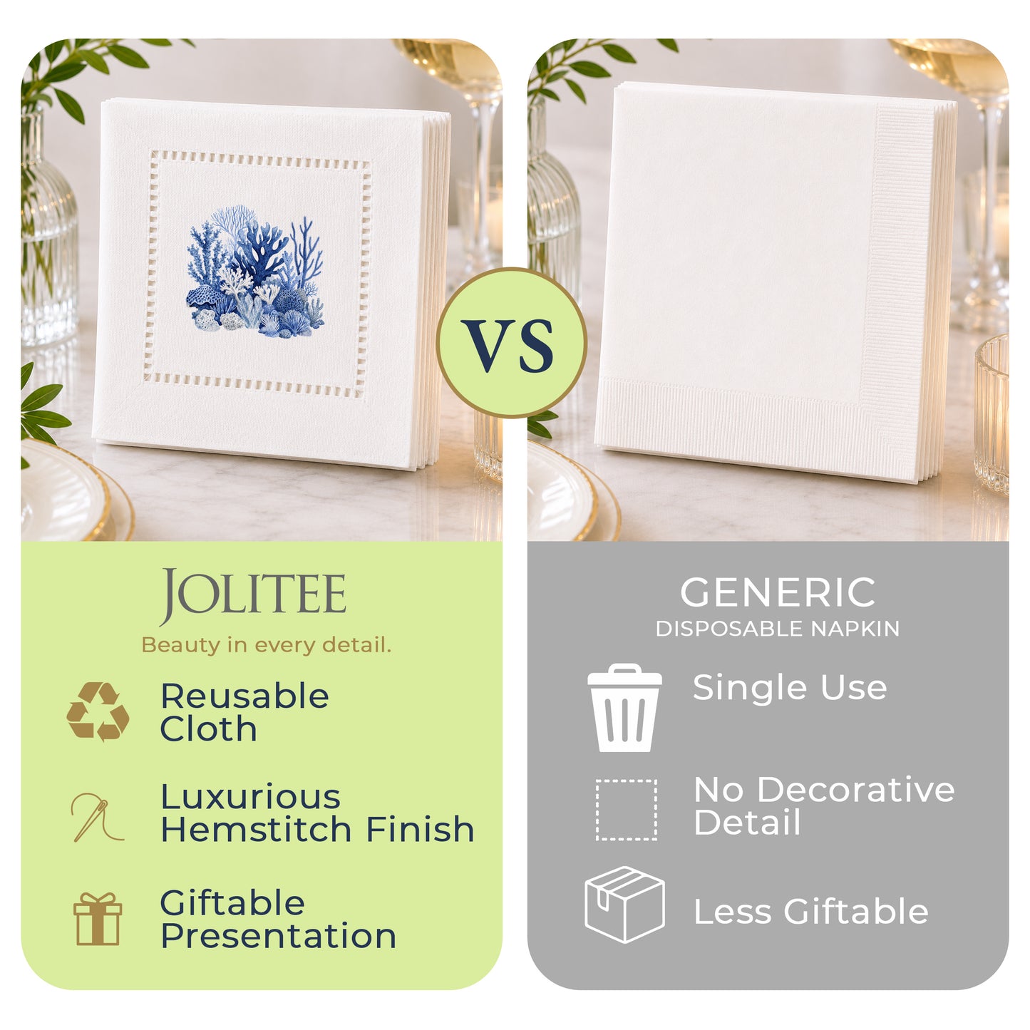 Blue Corals Hemstitch Napkins