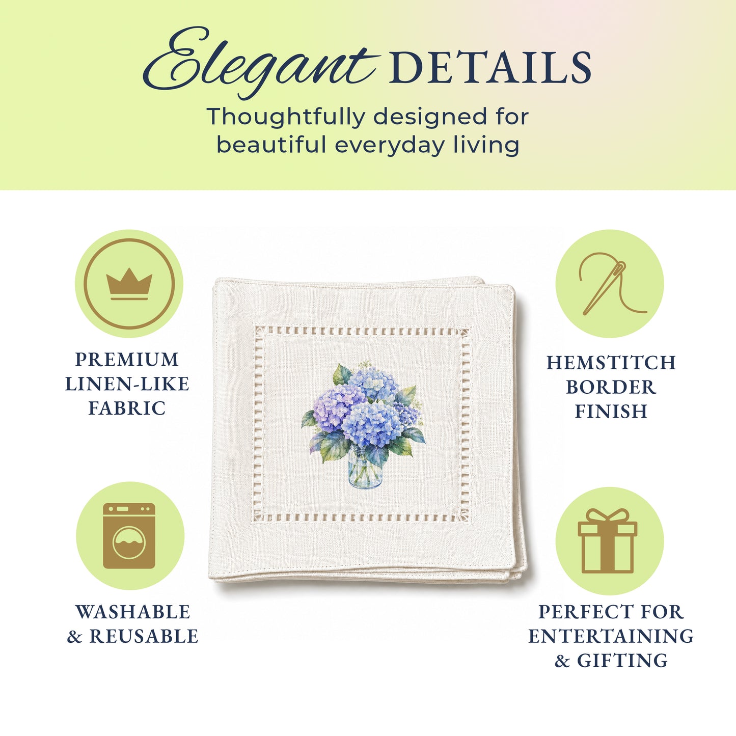 Starter Set Blue Hydrangeas Hemstitch Napkins