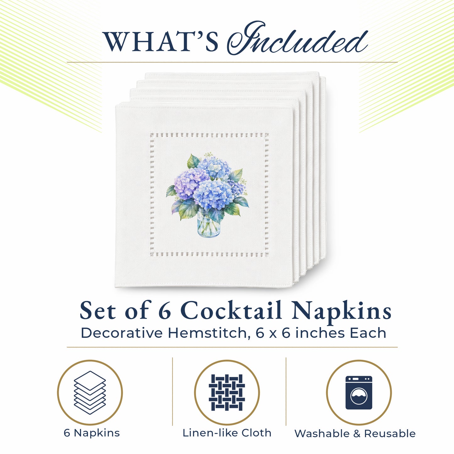 Starter Set Blue Hydrangeas Hemstitch Napkins