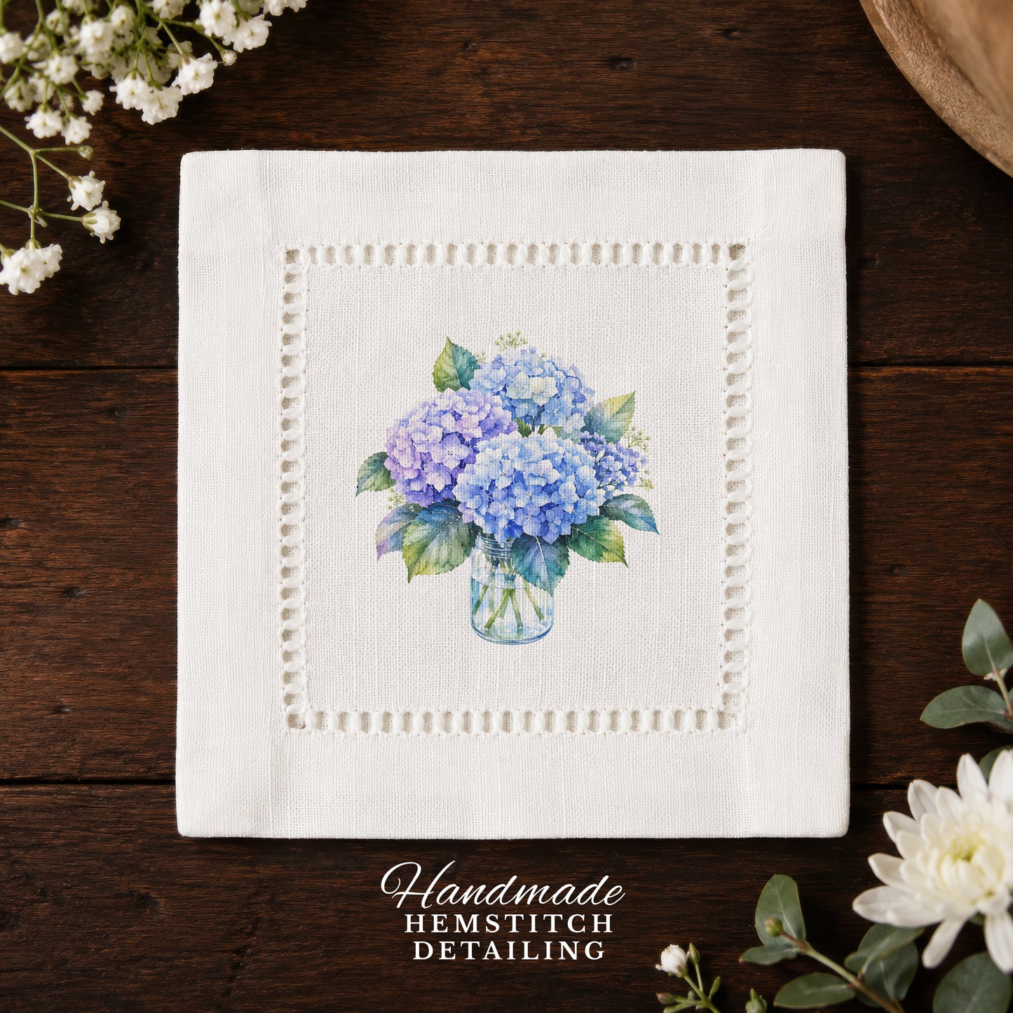 Starter Set Blue Hydrangeas Hemstitch Napkins