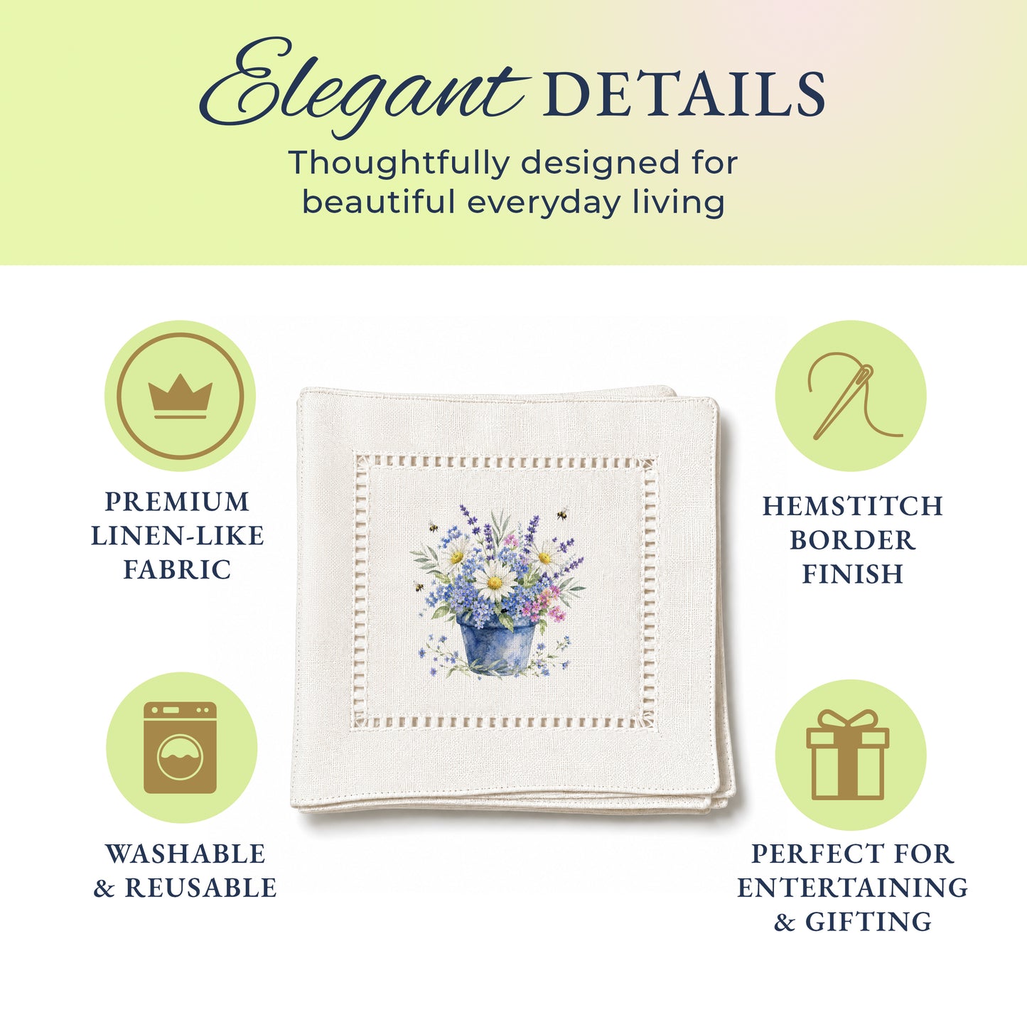 Garden Blue Pot Hemstitch Napkins