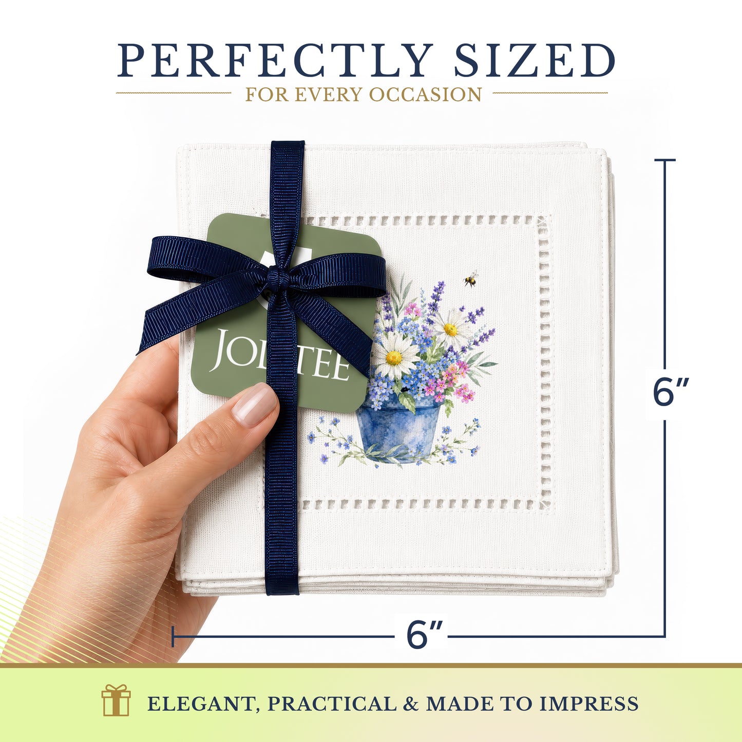 Garden Blue Pot Hemstitch Napkins