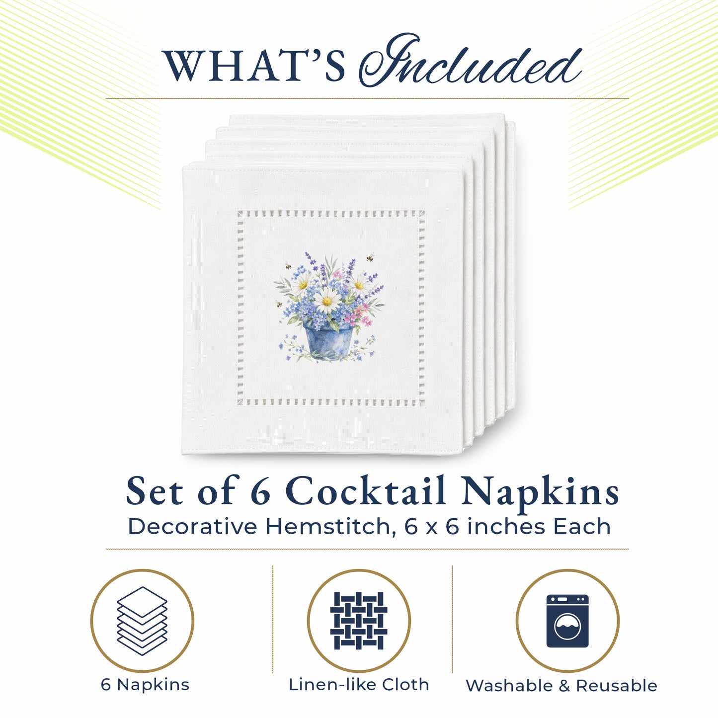 Garden Blue Pot Hemstitch Napkins