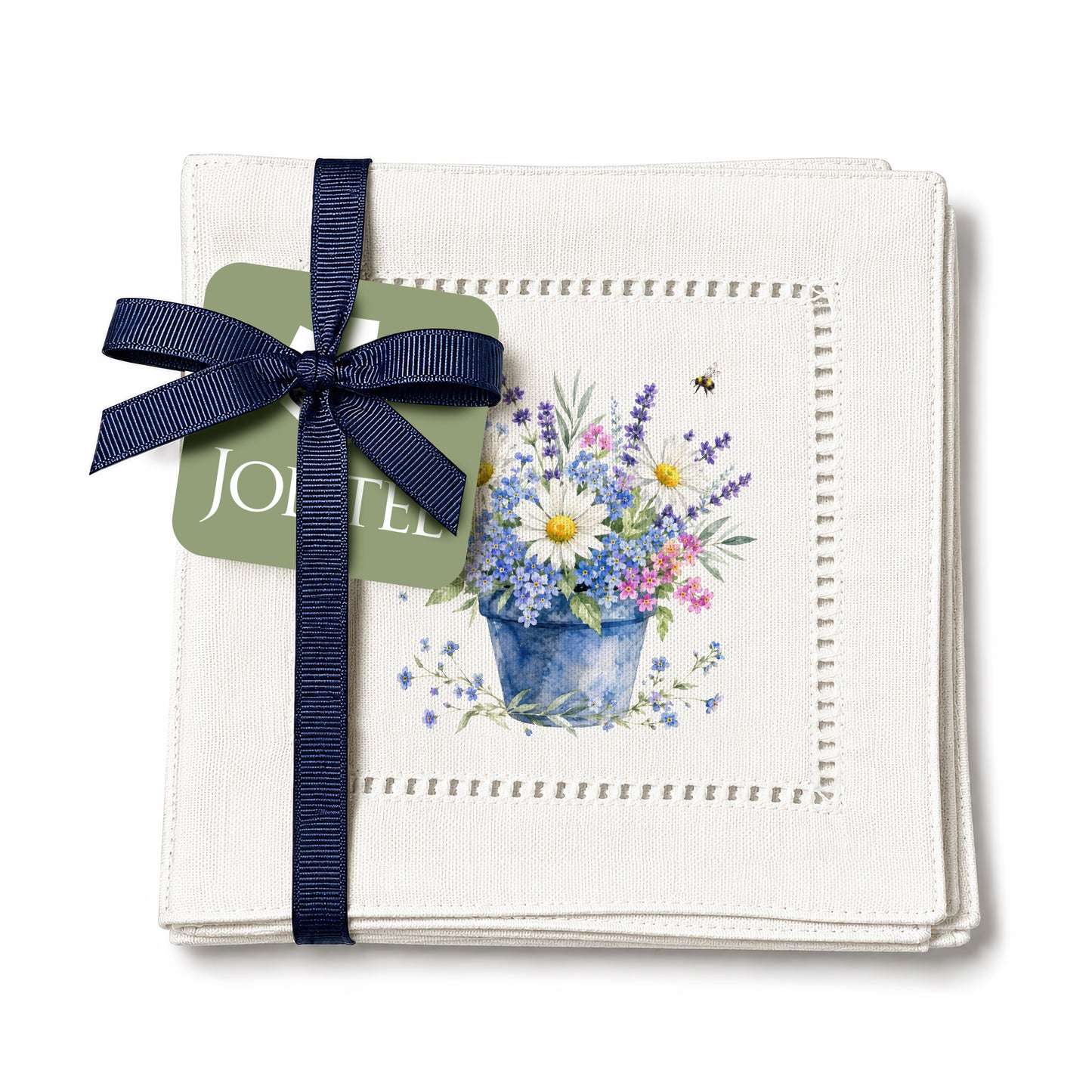 Garden Blue Pot Hemstitch Napkins
