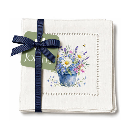Garden Blue Pot Hemstitch Napkins