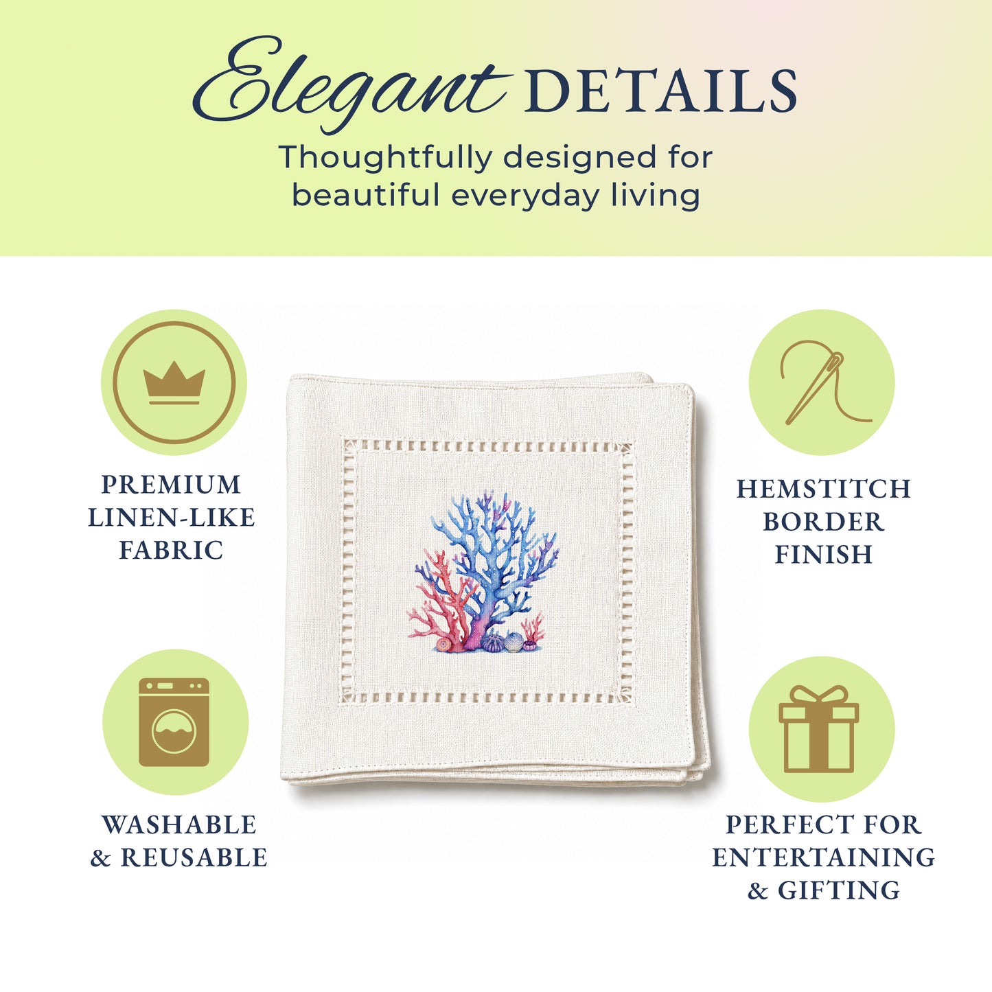 Coastal Corals Red/Blue Hemstitch Napkins