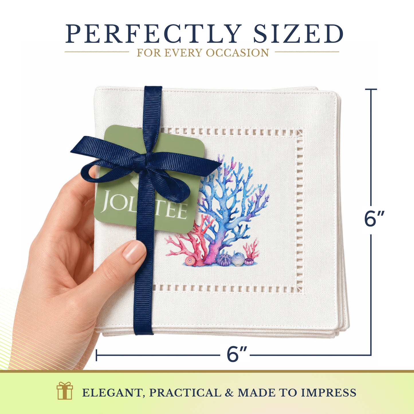 Coastal Corals Red/Blue Hemstitch Napkins
