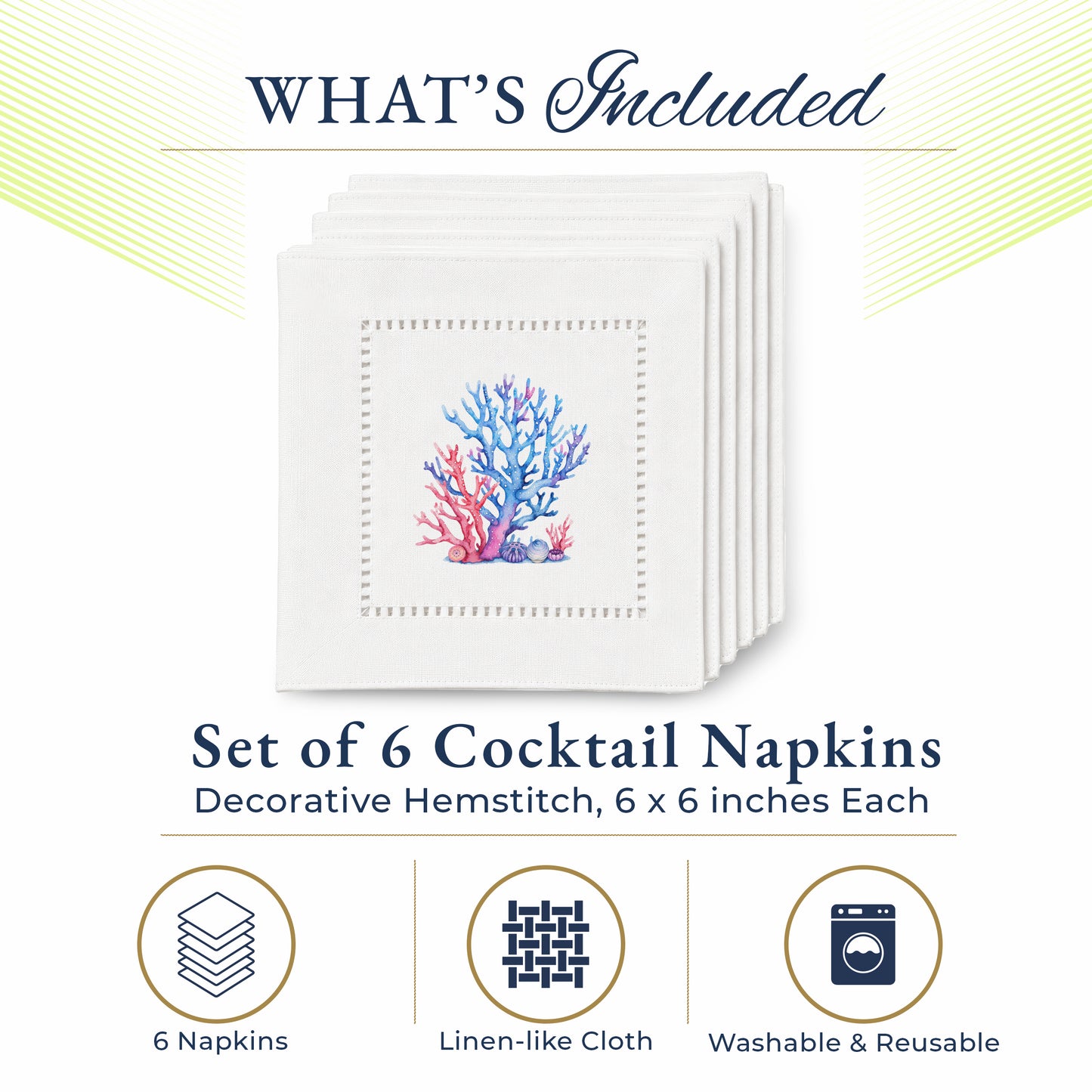 Coastal Corals Red/Blue Hemstitch Napkins