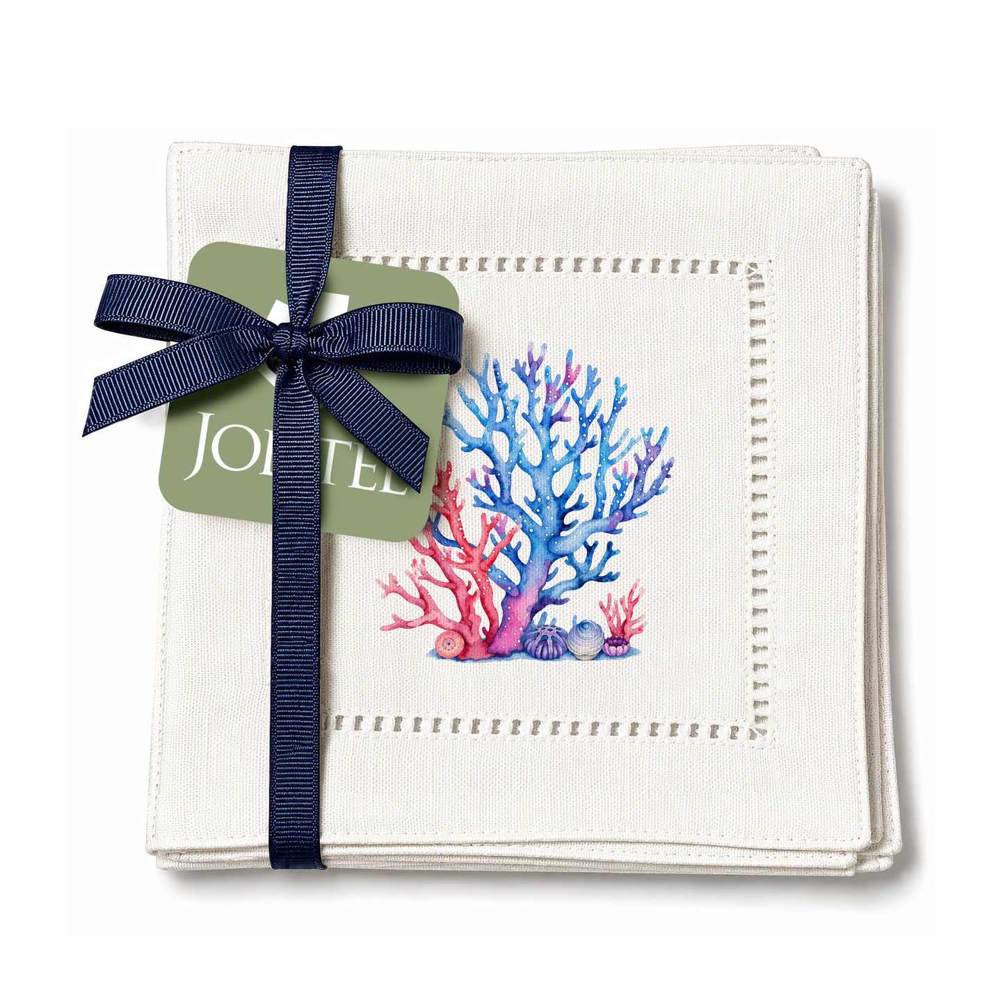 Coastal Corals Red/Blue Hemstitch Napkins