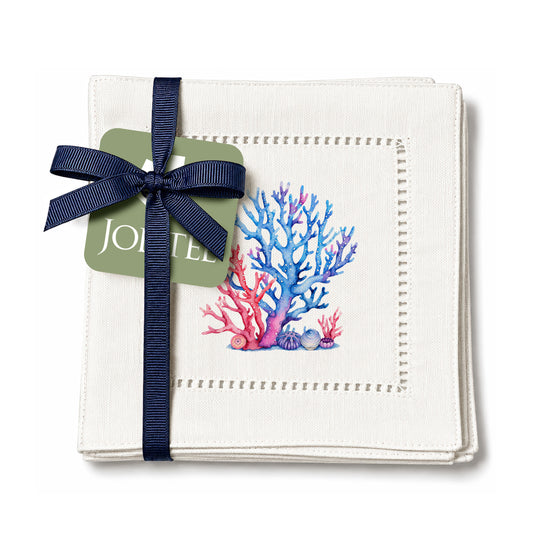 Coastal Corals Red/Blue Hemstitch Napkins