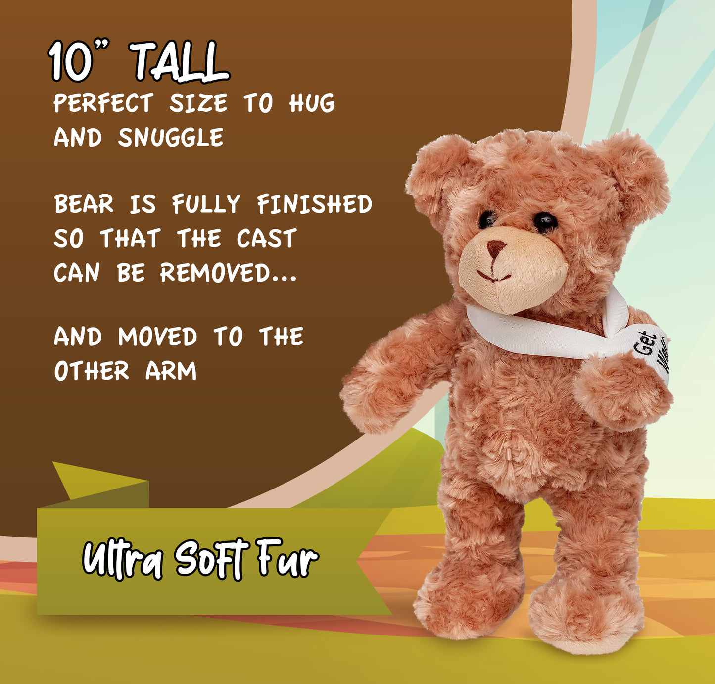 Recovery Bear Gifts for Kids and Adults, Teddy Broken Arm Broken Leg, Get Well Stuffed Animal Teddy Bear with Left or Right Arm Cast Sling 10.5 inches (Broken Arm Teddy Bear)