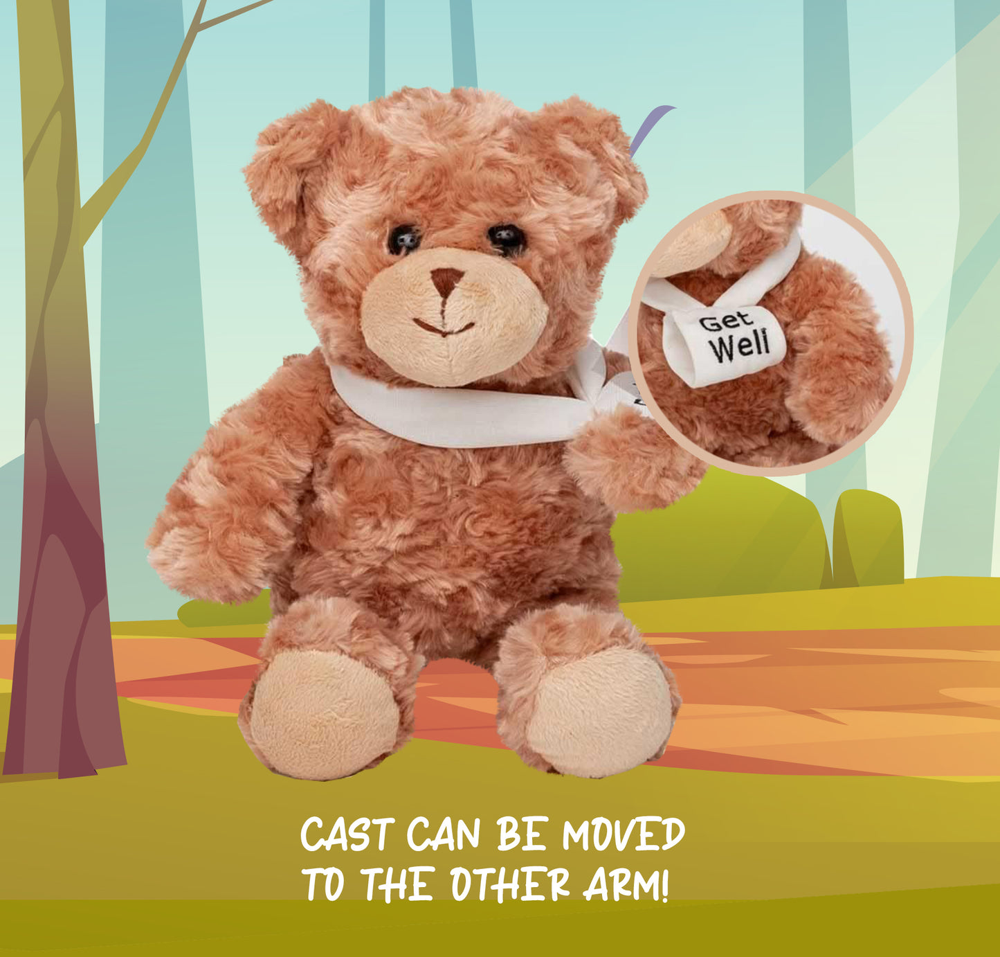 Recovery Bear Gifts for Kids and Adults, Teddy Broken Arm Broken Leg, Get Well Stuffed Animal Teddy Bear with Left or Right Arm Cast Sling 10.5 inches (Broken Arm Teddy Bear)