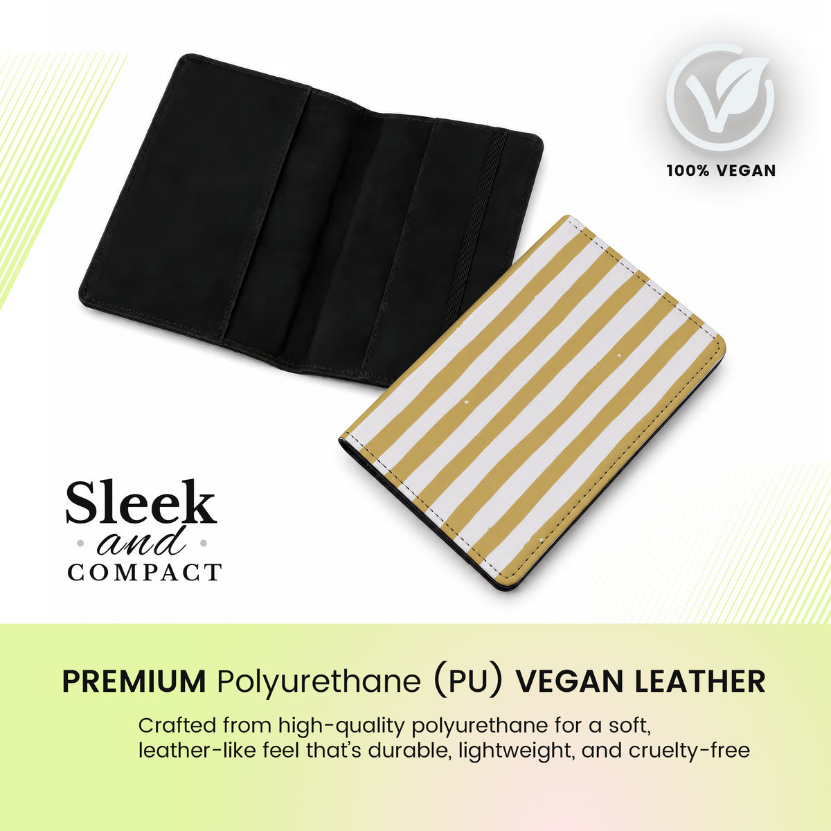 Jolitee Passport Holder, PU Vegan Leather, Brown Stripes, Black Back