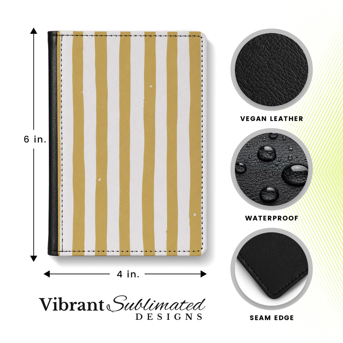 Jolitee Passport Holder, PU Vegan Leather, Brown Stripes, Black Back