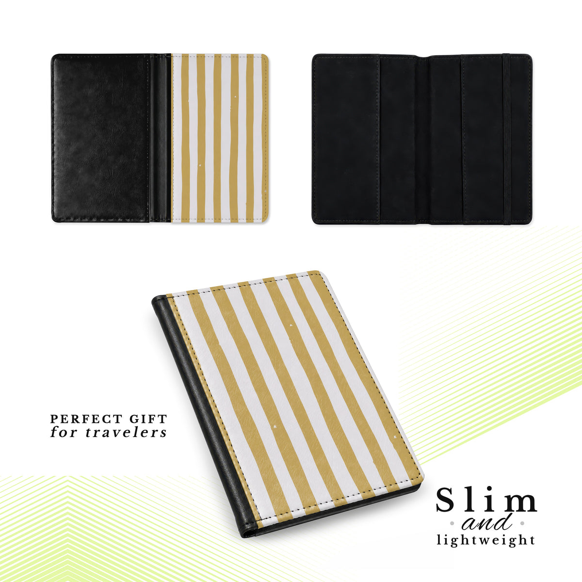 Jolitee Passport Holder, PU Vegan Leather, Brown Stripes, Black Back