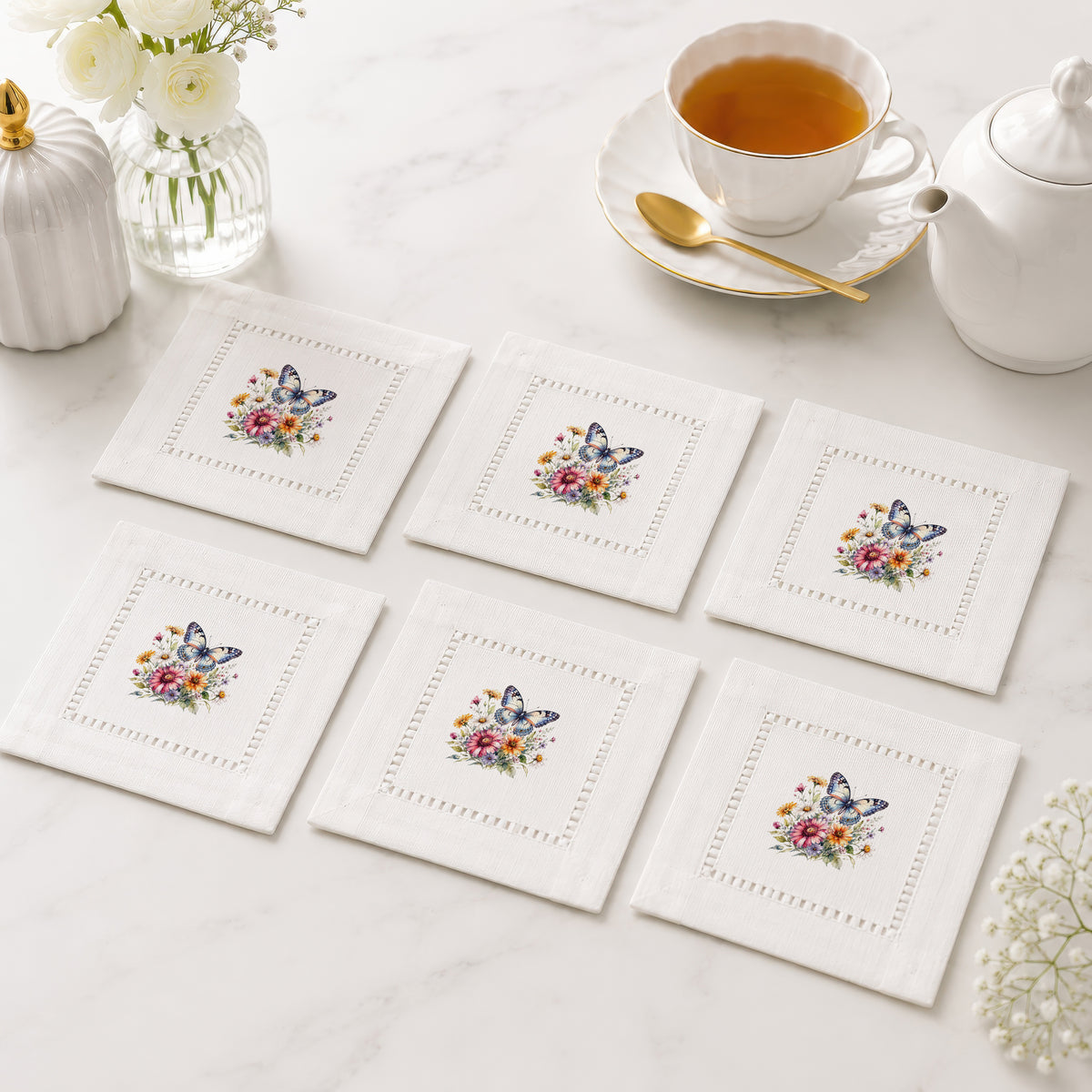Starter Set Butterfly Flowers Hemstitch Napkins