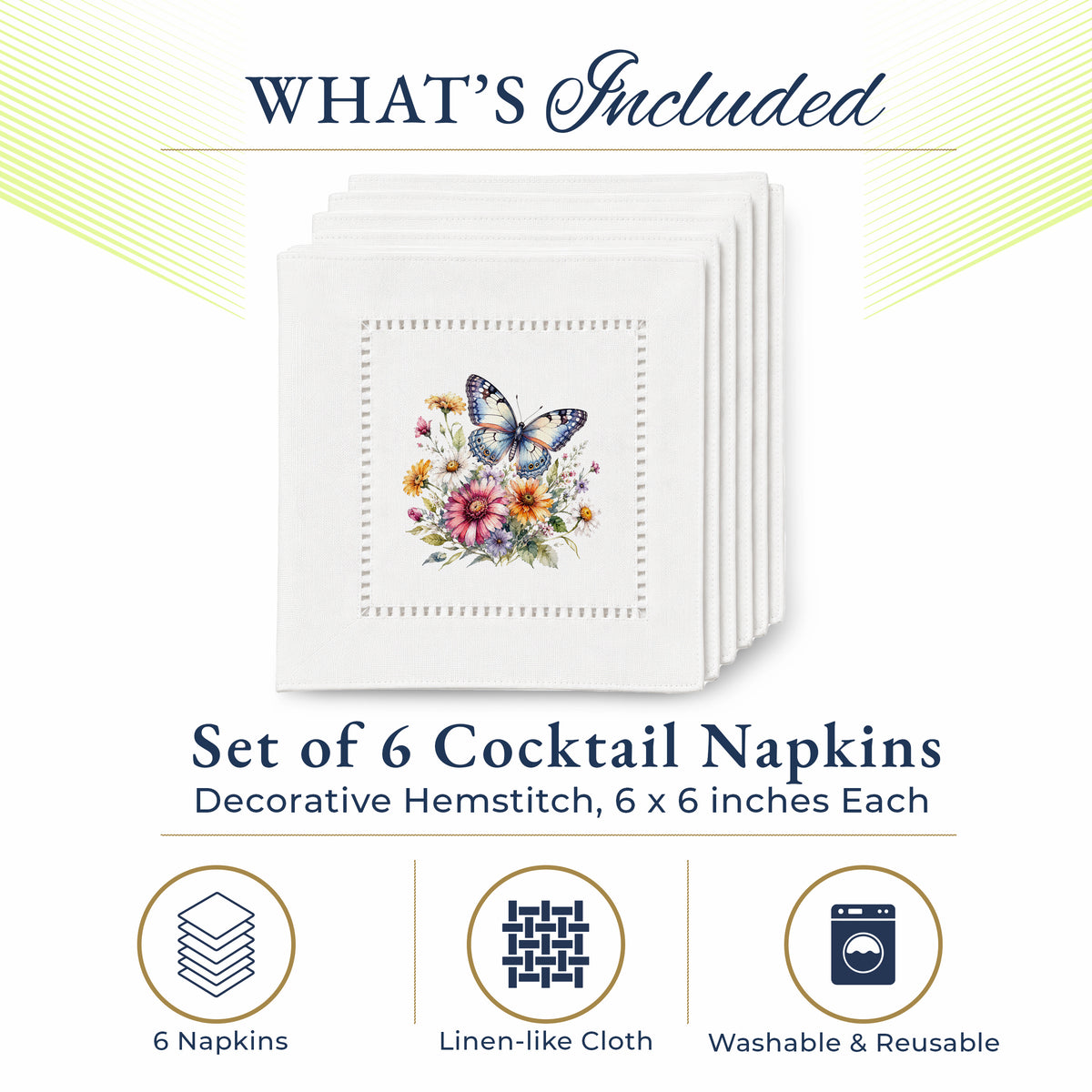 Starter Set Butterfly Flowers Hemstitch Napkins