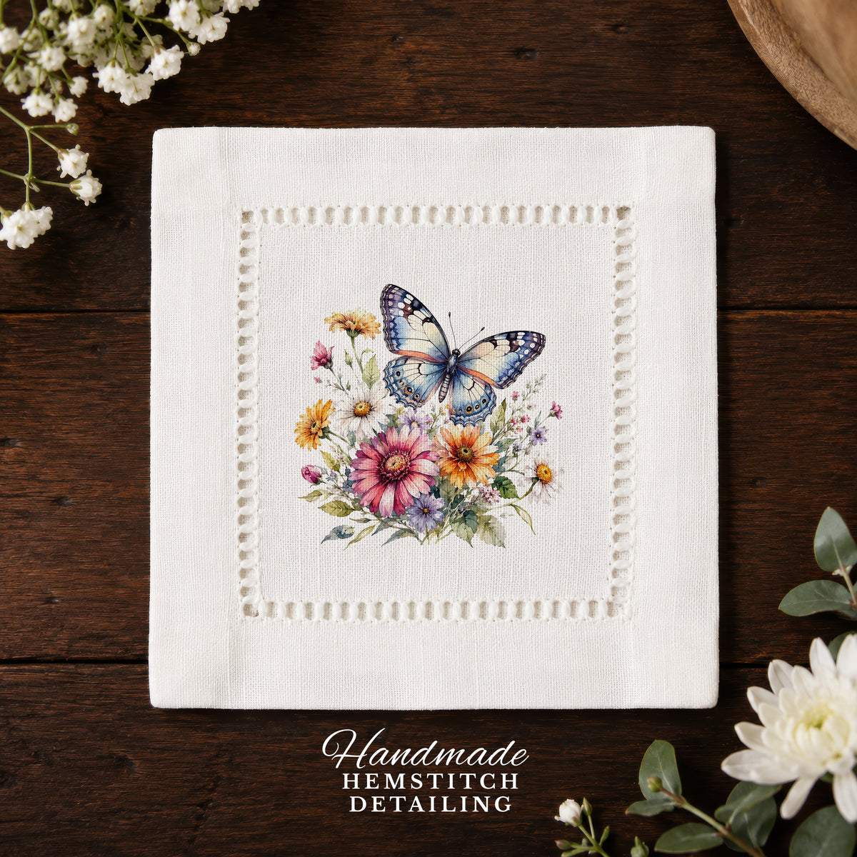 Starter Set Butterfly Flowers Hemstitch Napkins