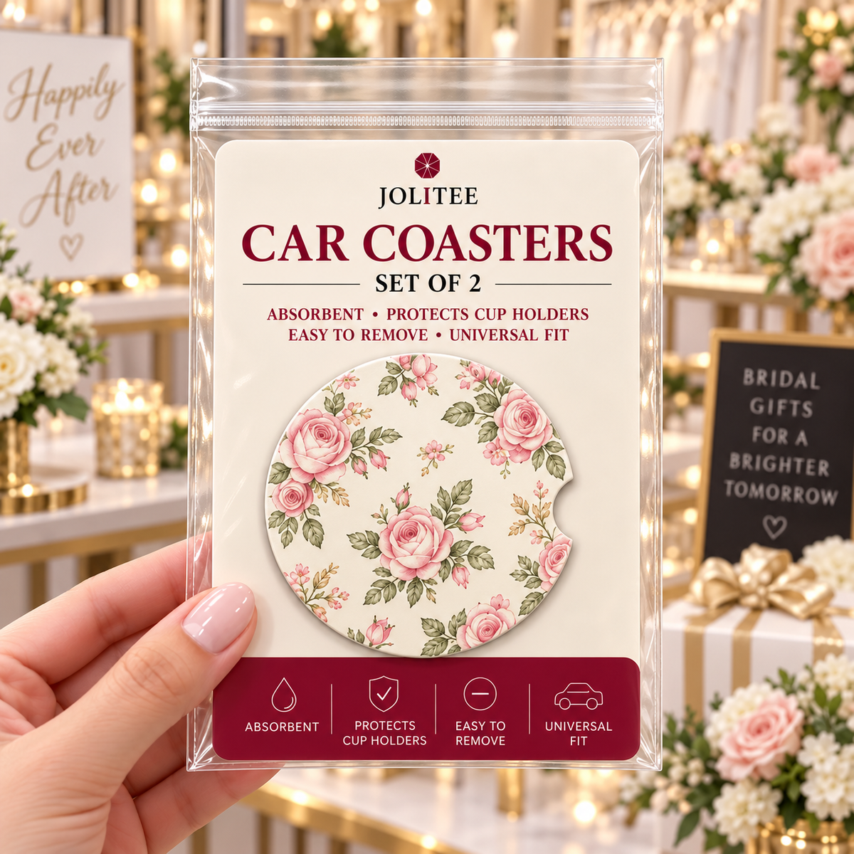 Jolitee Wedding Car Coasters, Absorbent Neoprene Cup Holder
