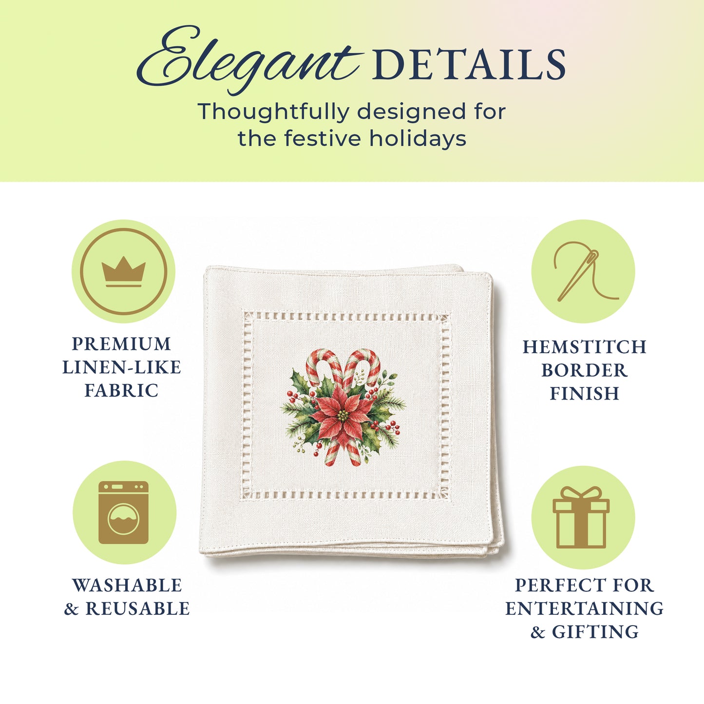Holiday Hostess Candy Cane Hemstitch Napkins