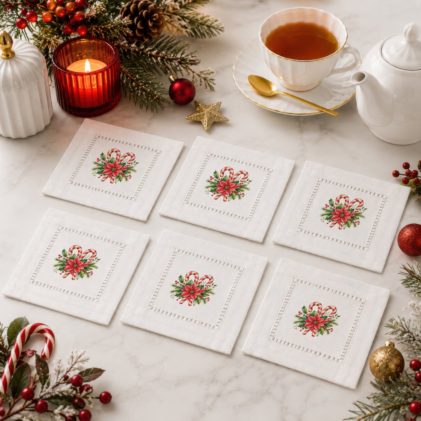 Holiday Hostess Candy Cane Hemstitch Napkins