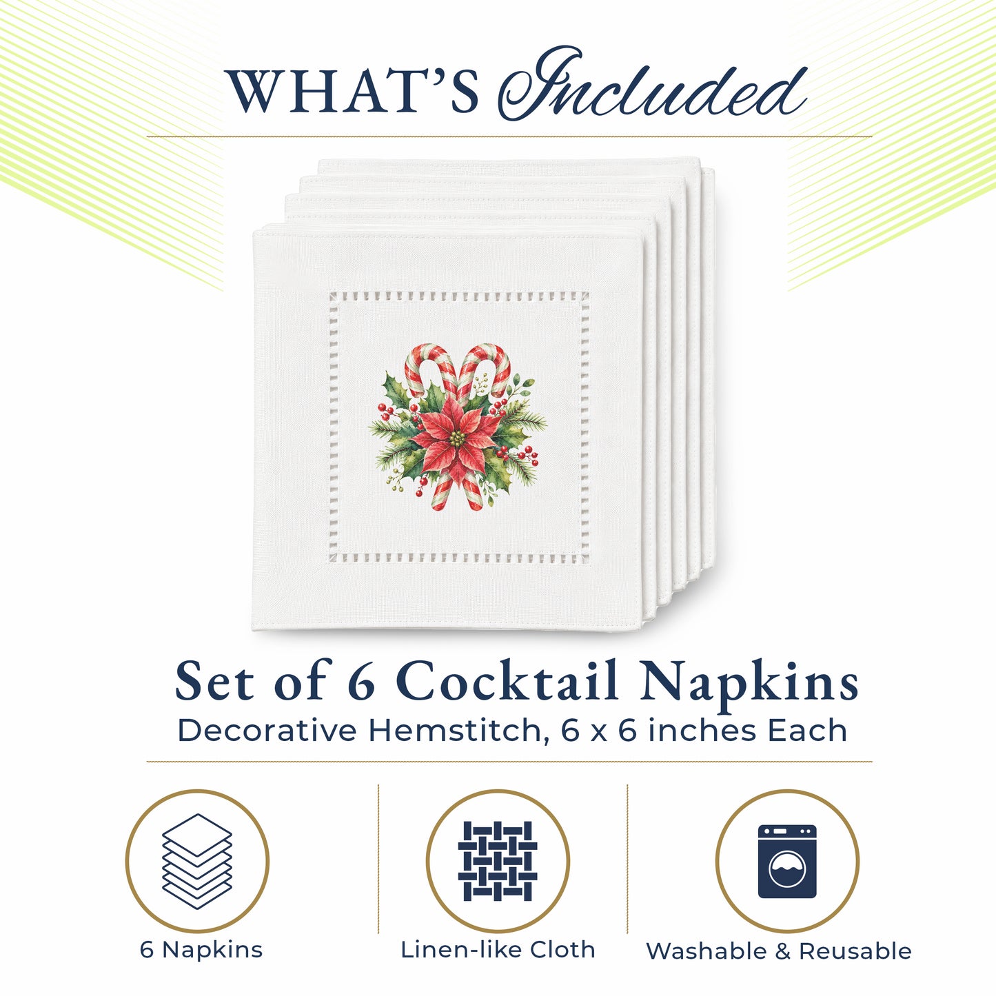 Holiday Hostess Candy Cane Hemstitch Napkins