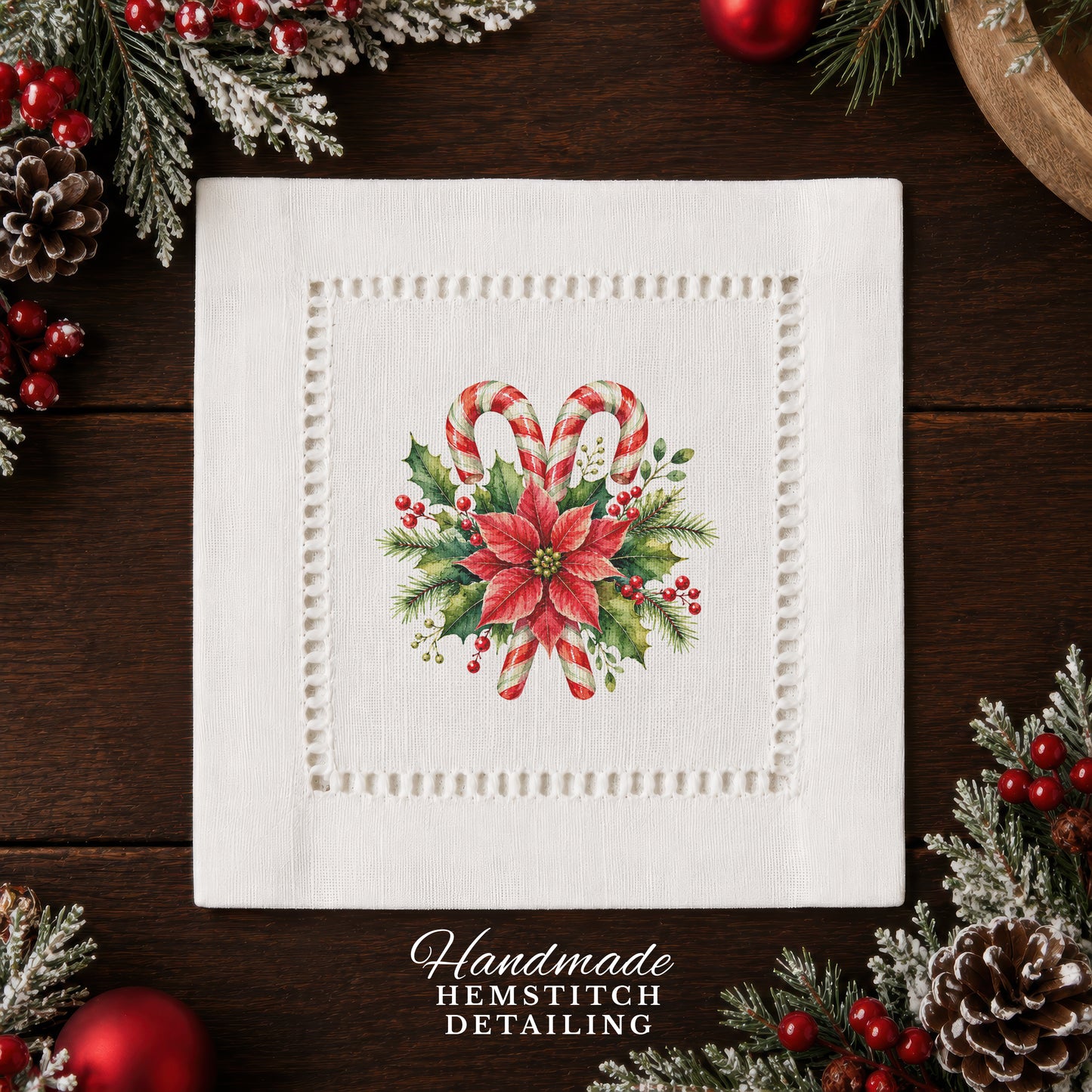 Holiday Hostess Candy Cane Hemstitch Napkins