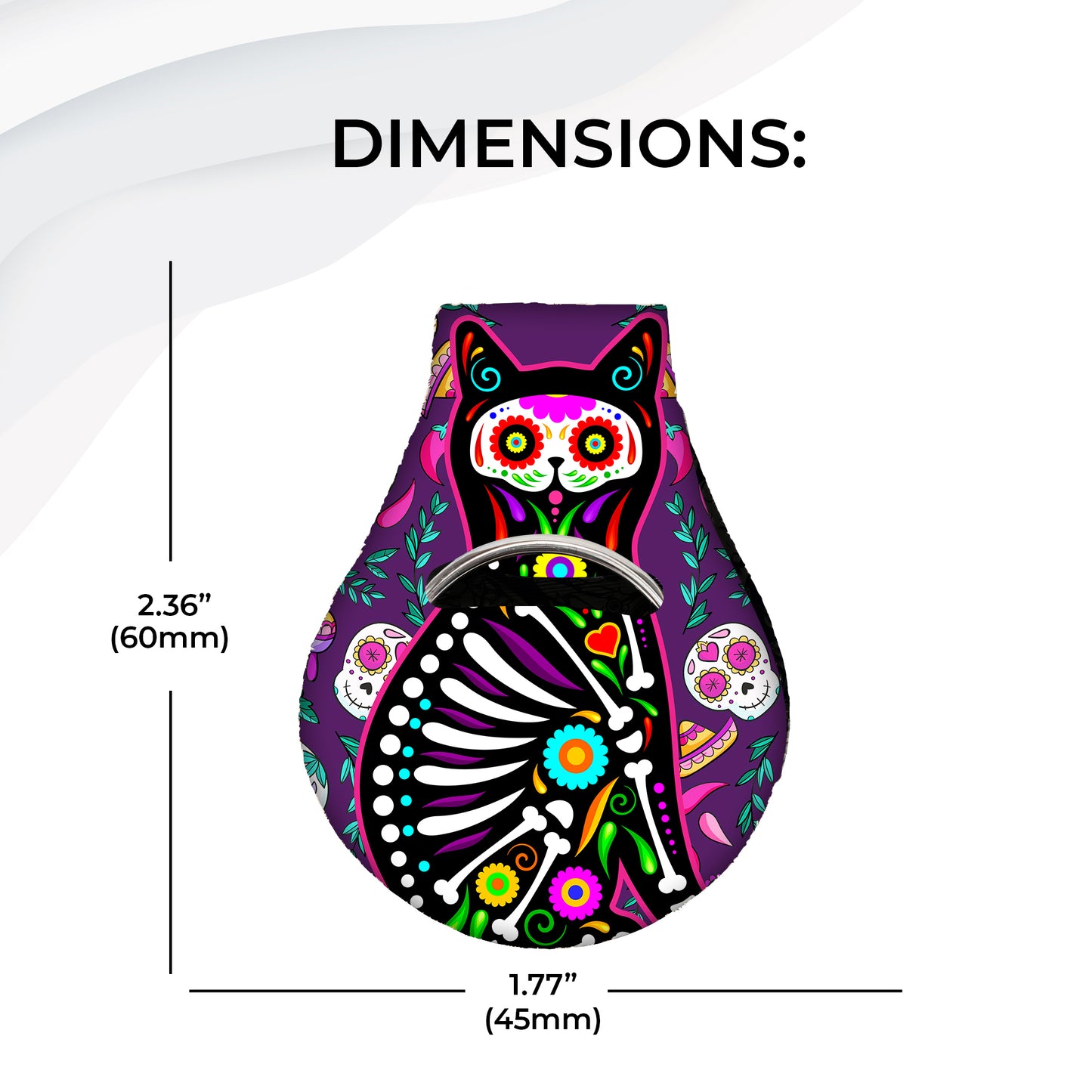 Jolitee Neoprene Compatible with Apple AirTag Case Keychain – Durable & Stylish Holder with Secure Ring and Clip (Cat Dia de Muertos Design)